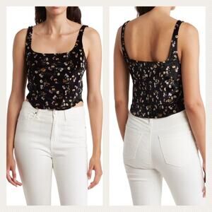Love, Fire Black Velvet Ditzy Floral Corset Top Size S